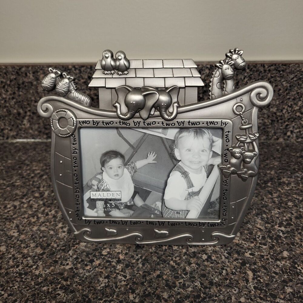 New MALDEN Pewter Photo Frame Noah's Ark Two By Two Baby‎ Toddler 3.5 X 5 Photo
